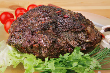 corned beef on transparent plate with vegetables