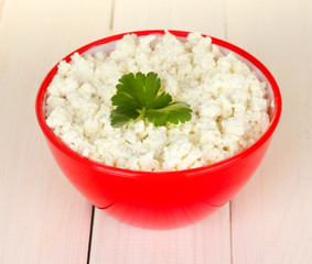 cottage cheese with parsley in red bowl