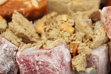 oriental sweets - sherbet, halva and turkish delight close-up