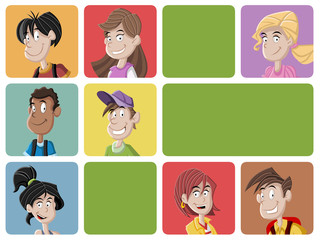 Faces of cartoon teenager students