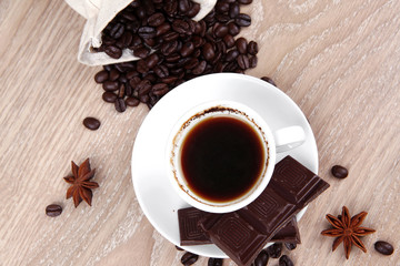black coffe with dark chocolate