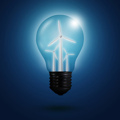 energy concept : bulbs with wind turbine inside