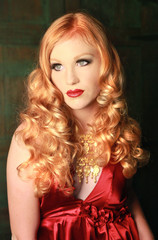 Beautiful Lady in Red Dress and Dramatic Lighting