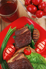 beef garnished with vegetables