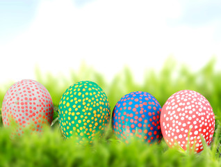 Easter eggs on green grass