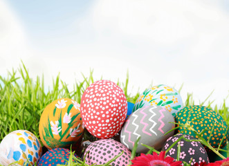 Easter eggs on green grass