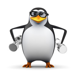 3d Penguin in glasses pumping iron...