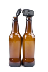 car key and empty beer bottles