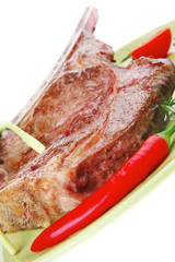 savory : roasted beef spare rib on green dish with pepper and to
