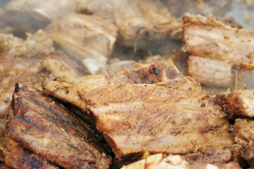 Outdoor preparation of fresh pork ribs