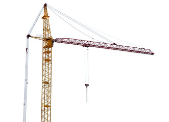 yellow hoisting crane with pink boom