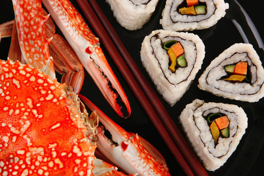 sushi rolls with crab