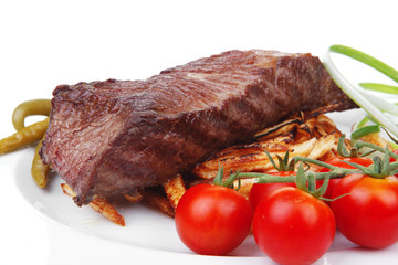 grill meat on potato chips