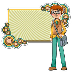 cartoon geek on a retro style frame