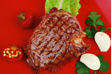meat savory : beef grilled on red