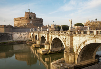 Naklejka na ściany i meble Rome - Angels bridge and castle in evening light