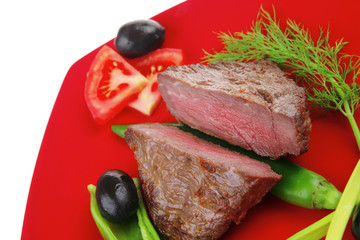 meat savory : grilled beef fillet mignon on red plate