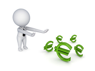 3d small person pulling hands to euro  signs.