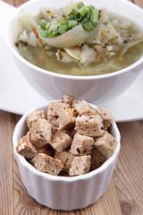 vegetable soup with bread  crackers