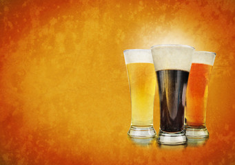 Alcohol Beer Glasses on Texture Background