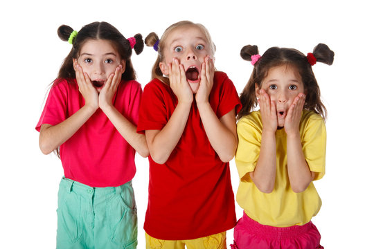 Three surprised little girls