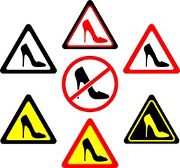 set of warning signs with women s shoes