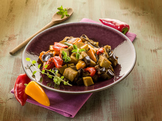 seitan stew with eggplant and pepper,vegetarian food