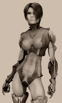 bionic woman stand up close up