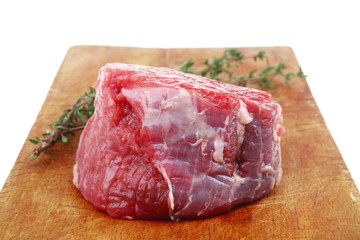 fresh red meat : raw beef fillet on wood
