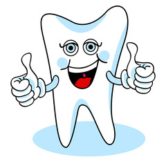 Two thumbs up cartoon tooth