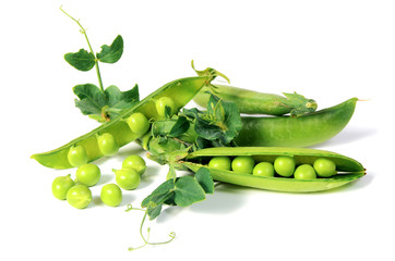 ripe peas with green leaf