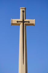 Huge stone cross at the british cemetery in Jerusalem.