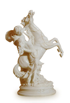 Marble statue of a man on a horse and a girl