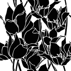 Cercles muraux Fleurs noir et blanc Motif floral sans soudure