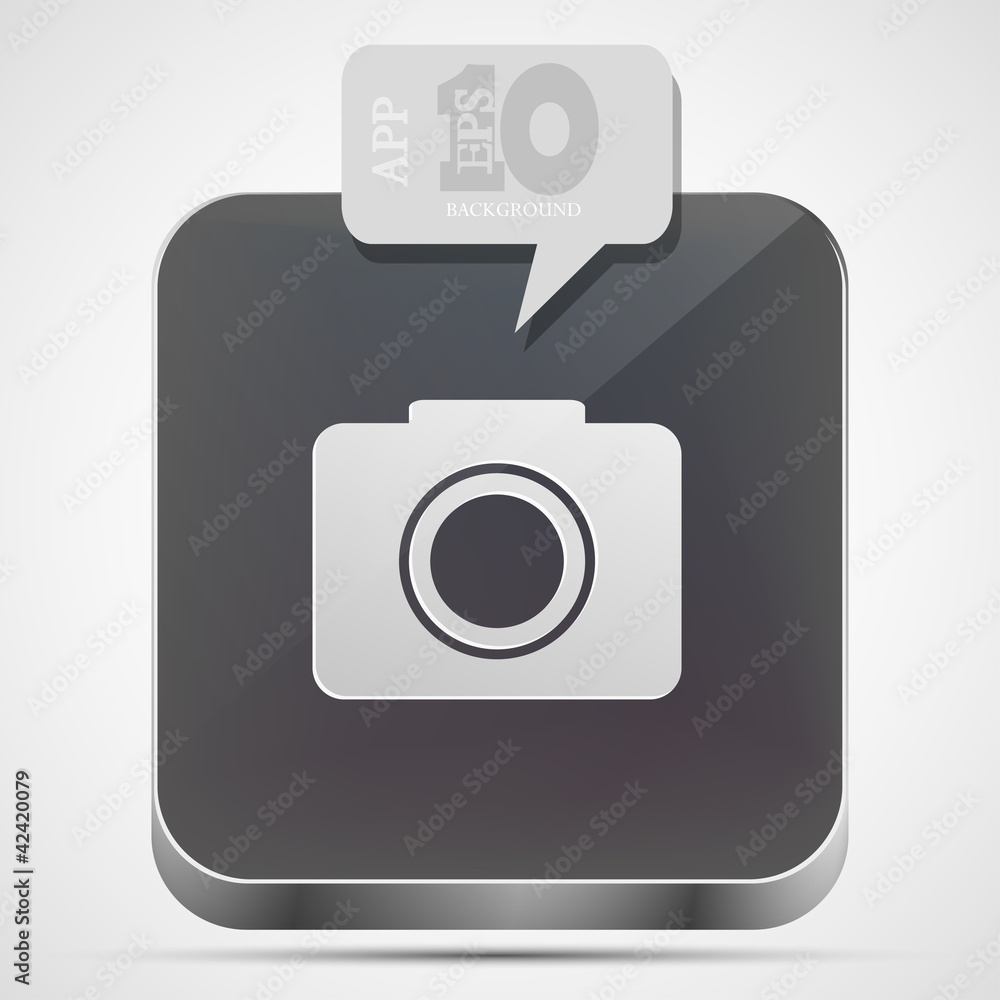 Poster vector camera app icon with gray bubble speech. eps10
