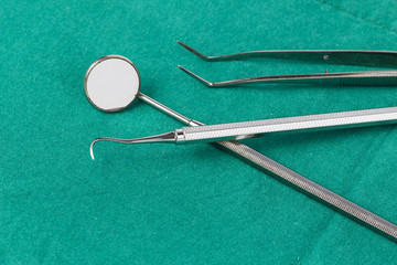 Set of metal medical equipment tools for teeth dental care