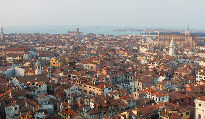 Fototapeta na wymiar Panorama of old Venice,Italy, view from the bell tower