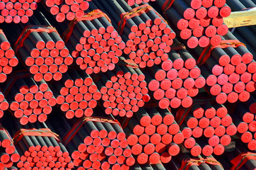 Stacked PVC and steel pipe ready for shipment