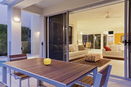Modern backyard and living room
