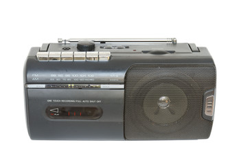 Retro radio cassette tape isolated on white background