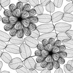 Seamless stylish black and white floral pattern
