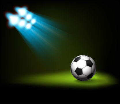 Bright spot lights and illuminated soccer (football) ball
