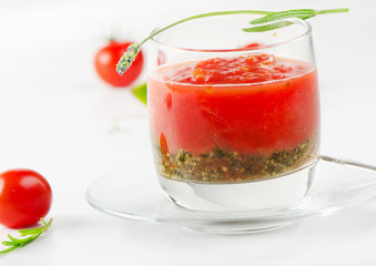 Cold Gazpacho soup in glass