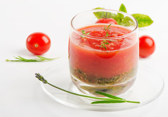 Cold Gazpacho soup in glass