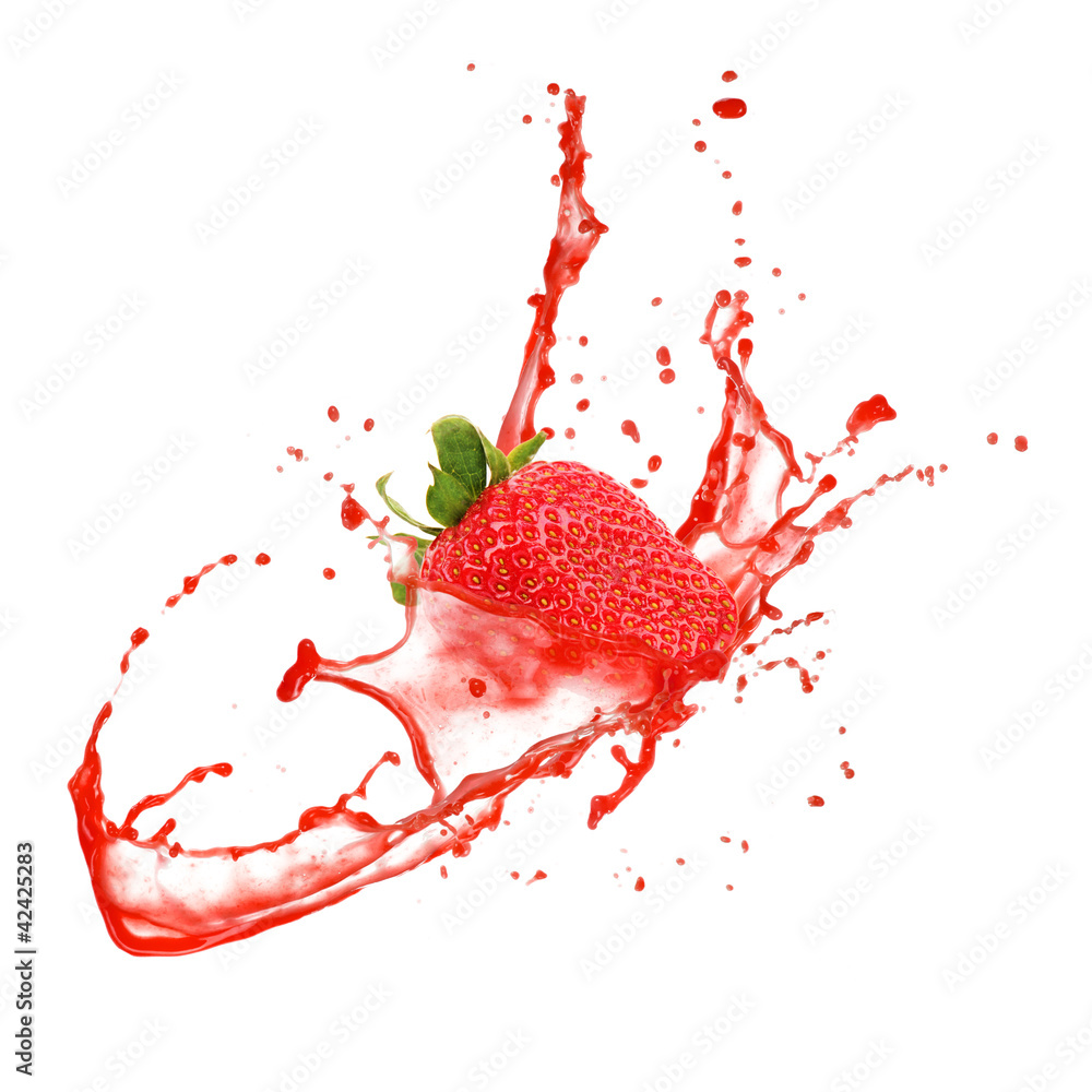 Poster strawberry in splash, isolated on white background