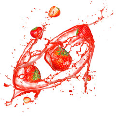 Strawberries in splash, isolated on white background © Jag_cz