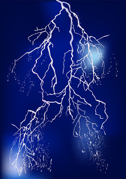 bright blue lightning in dark sky illustration