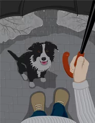 Foto op Plexiglas Honden man en hond verbergen zich voor de regen