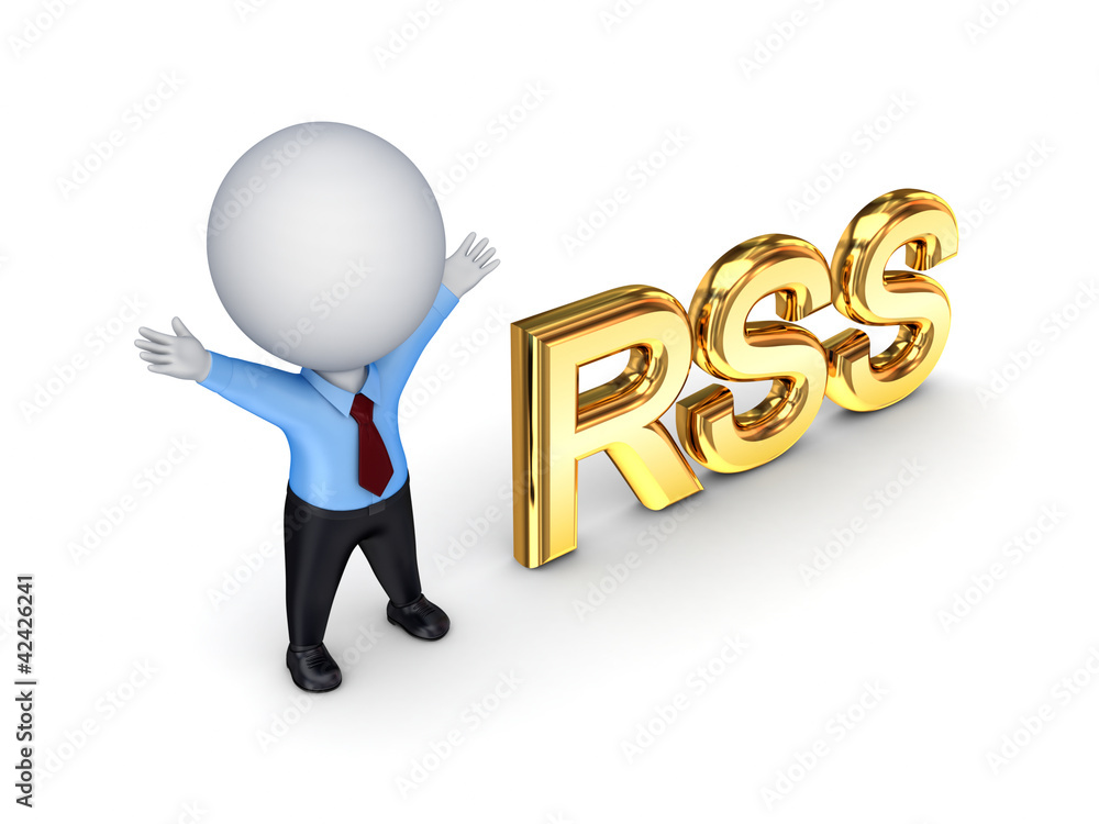 Sticker 3d small person and rss symbol.