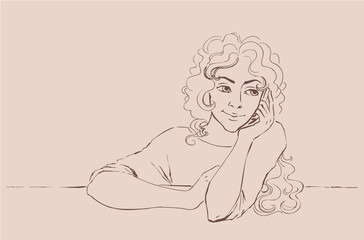 Vector portrait of a beautiful young girl talking on a cell